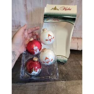 Krebs snowman red white snow blown glass ball ornament Xmas decor set